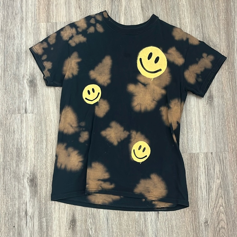 full tilt tie die shirt with smiley faces in the front
